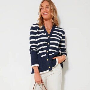Tuckernuck Navy Striped Kerry Cardigan XL